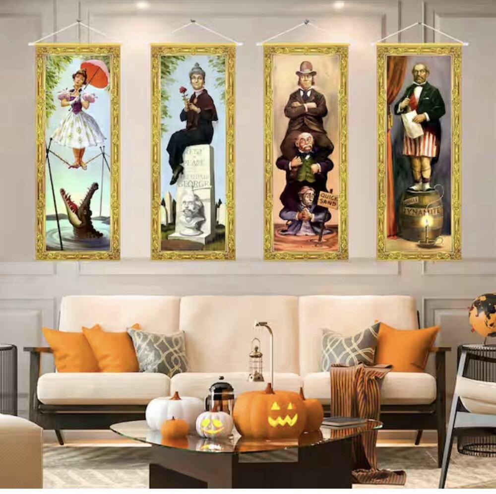 4Pcs Haunted Mansion Stretching Portraits Outdoor Halloween Decoration,